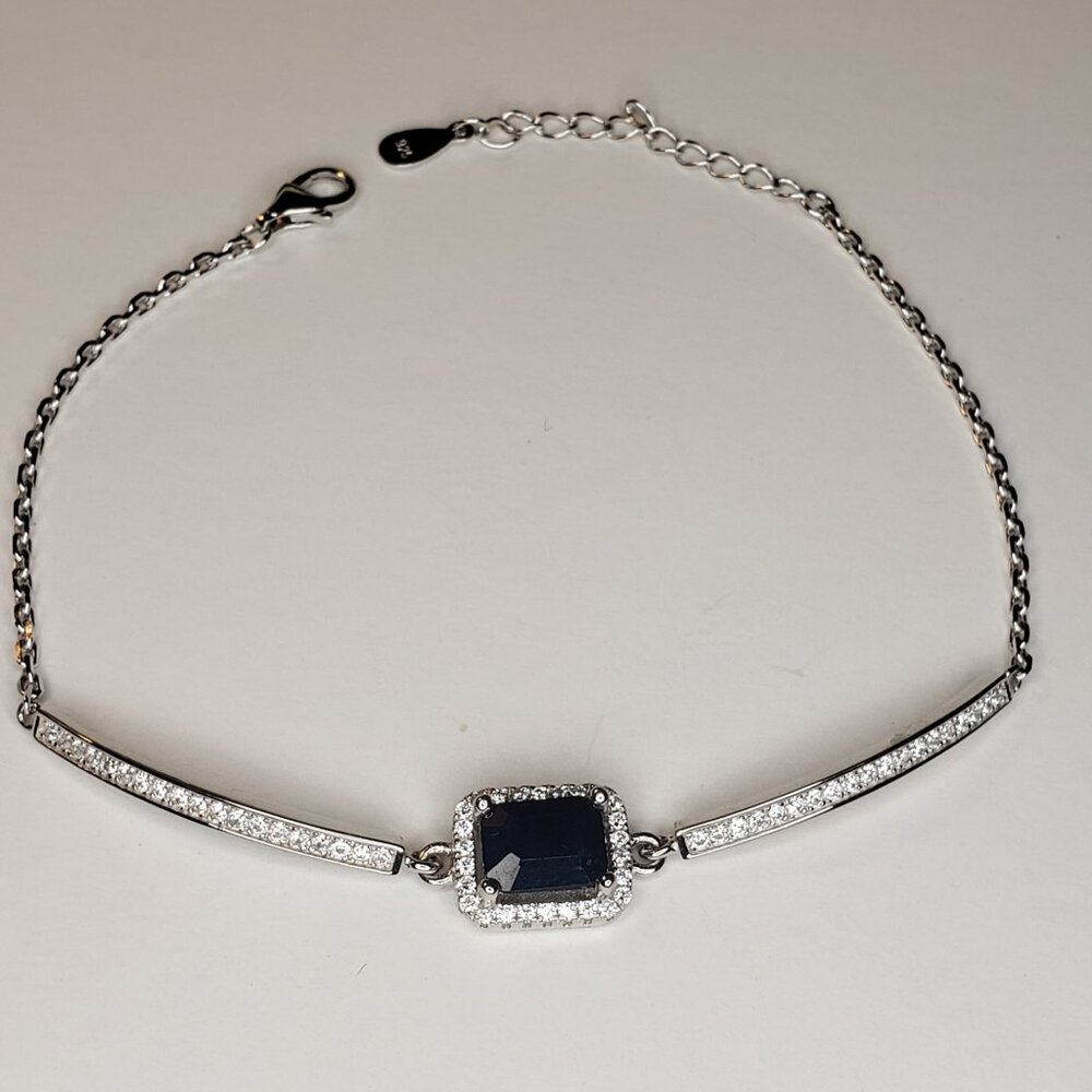 Natural Blue Sapphire & Sterling Silver Bracelet